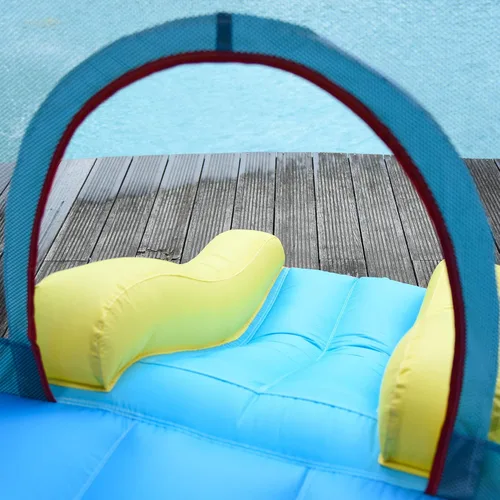 Vista 8 de Outsunny 4 en 1 castillo de salto inflable para niños con 2 toboganes, pared de escalada, trampolín, y área de piscina de agua