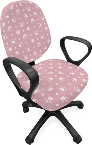 Vista 51 de Ambesonne Funda para silla de oficina Eiffel, patrón de lunares con torre Eiffel incompleta y corazones románticos, funda elástica decorativa