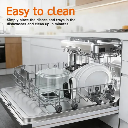 Vista 7 de Freidora de aire de vidrio, freidora de aire portátil con recipiente de vidrio de 6.0 cuartos de galón, temperatura y tiempo ajustables, protección