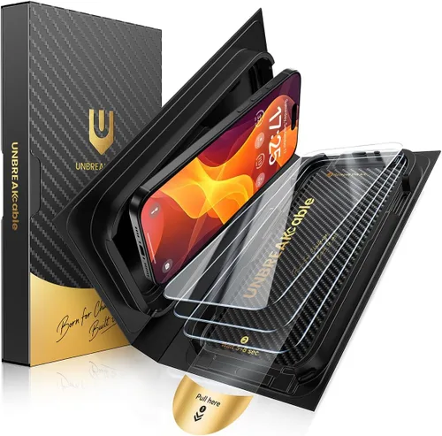 Vista 13 de UNBREAKcable Protector de pantalla para iPhone 15, caja de instalación rápida, paquete de 3 unidades de vidrio templado inastillable [dureza 9H]