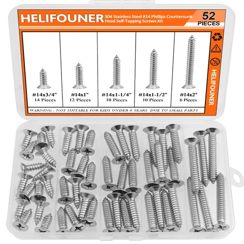 Vista 14 de Juego de tornillos de madera #2 x 1/4" 3/8" 1/2" 5/8" 3/4", HELIFOUNER 240 piezas de kit de surtido de tornillos autorroscantes con cabeza Phillips