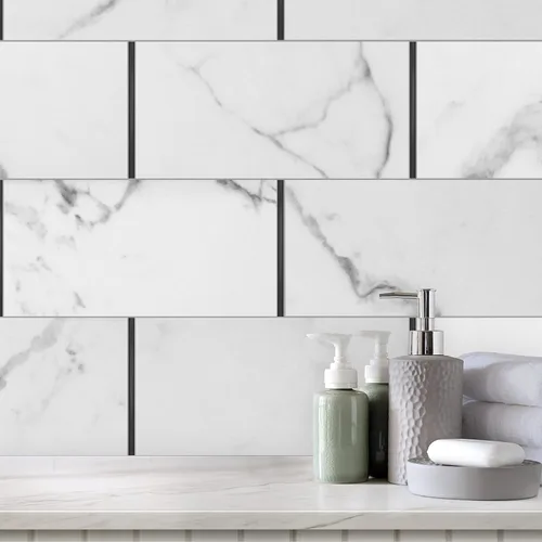 Vista 4 de Questech Borde de azulejos redondos de 1/2 x 12 pulgadas, borde de baldosas esquineras de ducha de 1/2 x 12 pulgadas, tapa decorativa