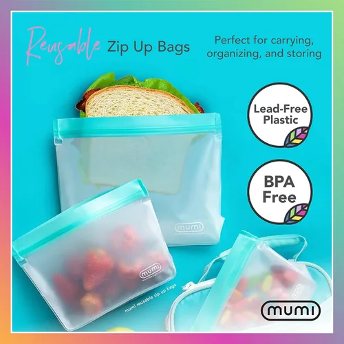 Vista 2 de MUMI Piccolo Bolsas reutilizables con cremallera, juego de 3 bolsas de silicona con cierre hermético Bolsas reutilizables con cierre hermético