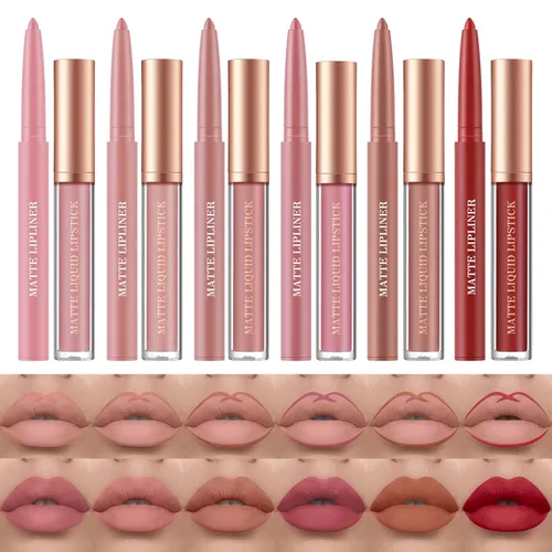 Vista 23 de Juego de 12 lápices labiales mate + bolígrafos delineadores de labios, kit de maquillaje de labios mate cremoso de larga duración, impermeable, a