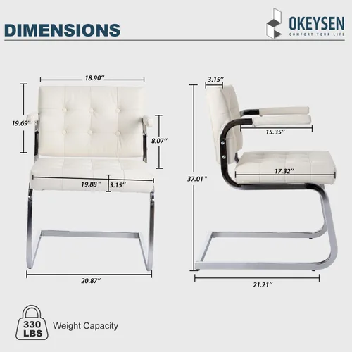 Vista 3 de Okeysen Juego de 2 sillas de sala de conferencias, 2 sillas de oficina para invitados y recepción, silla de sala de espera con base de trineo, silla