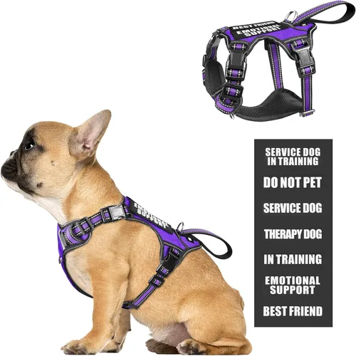 Vista 20 de Arnés para perro de servicio WINSEE sin tirones con 7 parches para perros, arnés reflectante para mascotas con asa acolchada y duradera