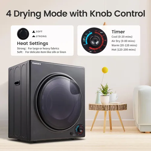 Vista 3 de Secadora Portátil de 3.5 pies cúbicos, secadora compacta de 1500 W con tambor de acero inoxidable, 4 modos de secado, protección contra