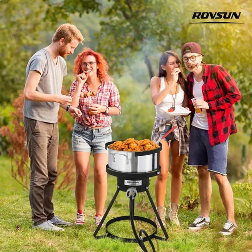 Vista 7 de ROVSUN olla para freidora de 10 cuartos con quemador de propano de 55,000 BTU, cesta colador de 6.7 cuartos, termómetro y tapa, olla de aluminio