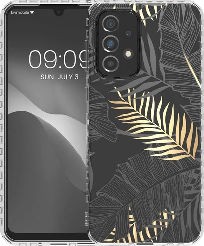 Vista 8 de kwmobile Funda compatible con Samsung Galaxy A33 5G - Funda transparente con diseño de TPU suave - Hojas de palma oro/gris/transparente