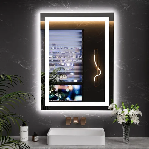 Vista 35 de LOAAO Espejo de baño LED de 60 x 40 pulgadas con luces, antiniebla, regulable, retroiluminado + iluminado frontal, espejo de tocador de baño