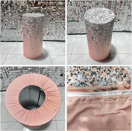 Vista 5 de Cubiertas de pedestal de oro rosa con purpurina para fiesta de cumpleaños de dieciséis dulces dieciséis puntos de Bokeh plateados, decoraciones