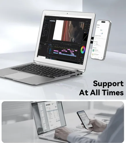 Vista 2 de CloudValley - Soporte ajustable para laptop, soporte magnético para teléfono, clip lateral delgado de aluminio para monitor de computadora