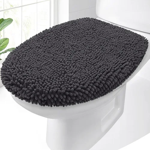 Vista 9 de OLANLY Funda de chenilla suave para tapa de inodoro de baño, lavable a máquina, 17.5 x 15 pulgadas, parte trasera de goma que se mantiene en su