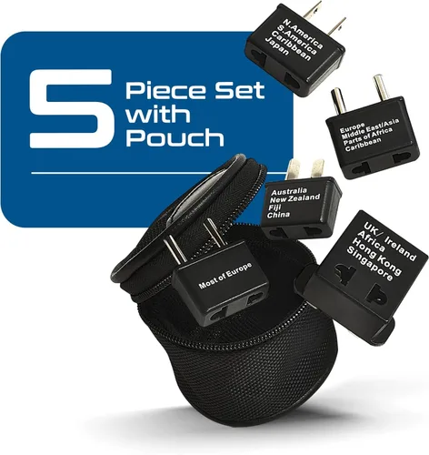Vista 2 de Ceptics Adaptador de enchufe de viaje internacional de 5 piezas, ideal para teléfonos celulares, cargadores de batería, computadoras portátiles