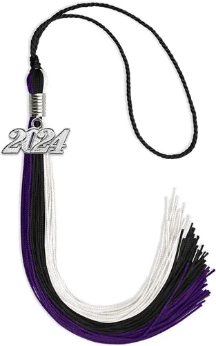 Vista 160 de Endea Graduation Borla de triple color con gota de fecha plateada (negro/dorado/granate, 2020)