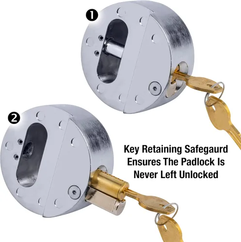 Vista 5 de Master Lock Candado de Disco Cromado, Candado de Grillete Oculto de Servicio Pesado y Cerrojo, Candado de Acero Sólido para Camiones, Remolques