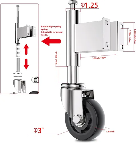 Vista 2 de Ruedas de puerta con resorte de 3 pulgadas, ruedas de puerta resistentes con herrajes, capacidad de carga de 220 libras, paquete de 2