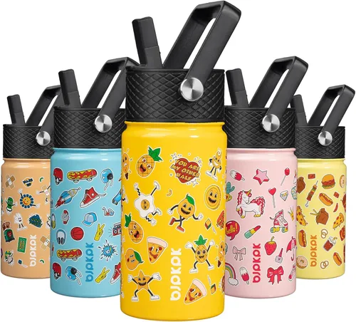 Vista 53 de BJPKPK Botella de agua con tapa con pajilla, botella de agua aislada de 15 onzas, botellas de agua de metal de acero inoxidable, termo reutilizable