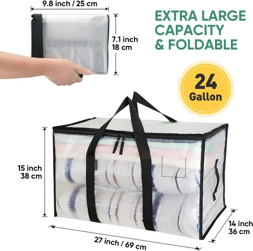 Vista 2 de BALEINE Paquete de 6 bolsas de mudanza de gran tamaño con asas reforzadas, bolsa de almacenamiento resistente para ropa, suministros de mudanza