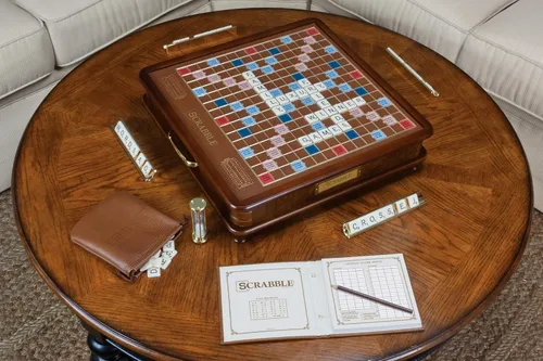 Vista 7 de Scrabble Luxury Edition Board Game by WS Game Company with Rotating Wooden Game Board, Raised Tile Grid, and Integrated Storage — Board Games for