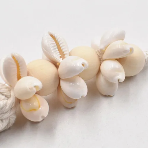 Vista 8 de GANAZONO Guirnalda de cuentas de madera de concha de mar, guirnalda de cuentas de conchas de cauri con borlas, decoración náutica de granja, bandeja