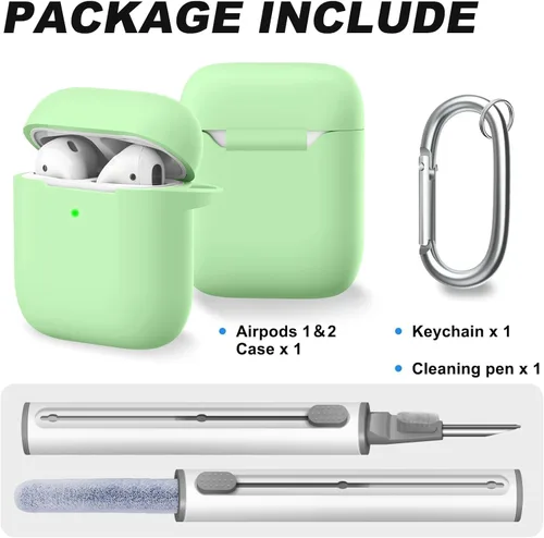 Vista 198 de Funda Protectora para AirPods 1/2, viene con kit de limpieza, funda protectora de silicona suave con hebilla, compatible con estuche de carga