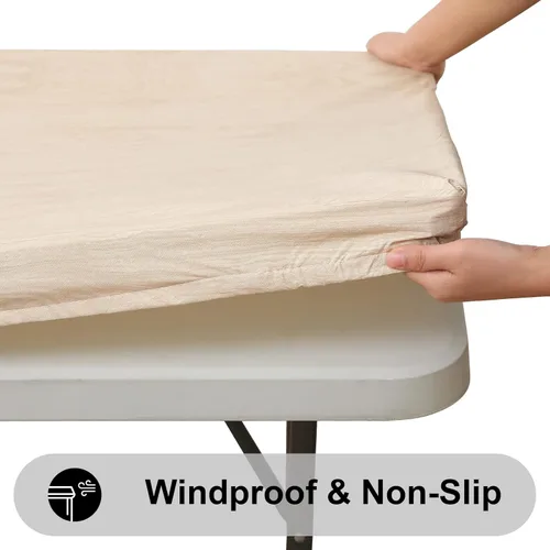 Vista 2 de smiry Mantel rectangular, impermeable, elástico ajustable para mesas de 4 pies, manteles de vinilo con parte trasera de franela lavable para picnic