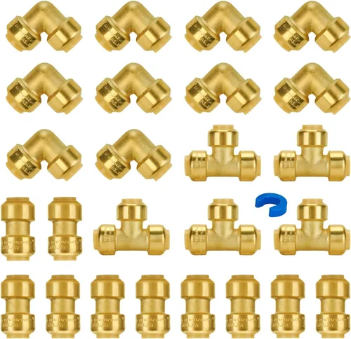 Vista 8 de SUNGATOR Pushfit Surtido de accesorios de fontanería de 1/2 pulgada, acoplamiento recto (10 unidades), T (5 unidades), latón sin plomo para conectar