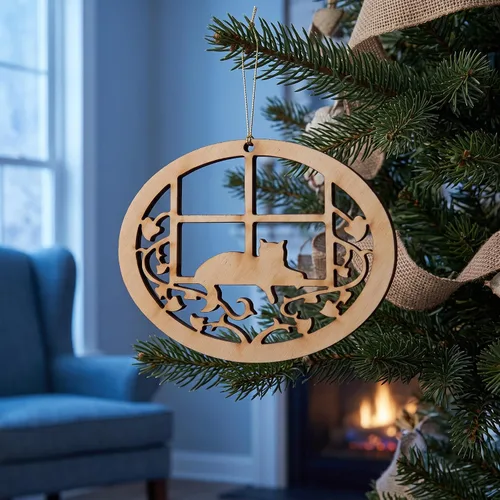 Vista 2 de Cat Ornament, Window Scene Xmas Decoration