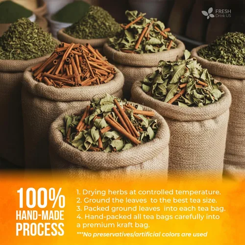 Vista 516 de FreshDrinkUS, 135 bolsas de té de jengibre y cúrcuma premium, ingredientes 100% naturales, mezcla hecha a mano de té de hierbas de cúrcuma