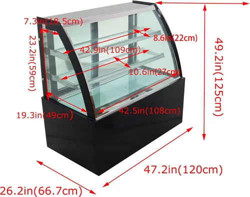 Vista 2 de INTBUYING 220V 46inch vidrio refrigerado pastel escaparate panadería vitrina gabinete piso arco en forma de arco puerta trasera