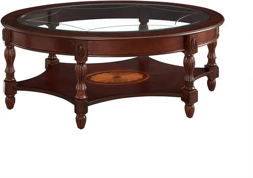 Vista 33 de PADMA HOUSE Mesa de sofá semicírculo tradicional de madera maciza con tapa de vidrio templado para sala de estar, nogal cereza