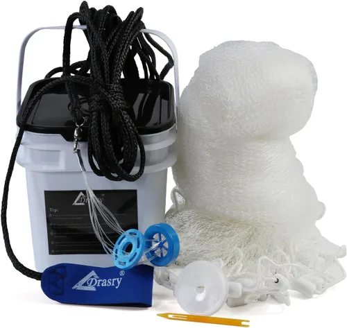 Vista 8 de Drasry Red de Lanzamiento para Pesca de Agua Salada con Malla de 3/8 y 1/4 con Plomada Gris de Servicio Pesado Monofilamento Americano Red