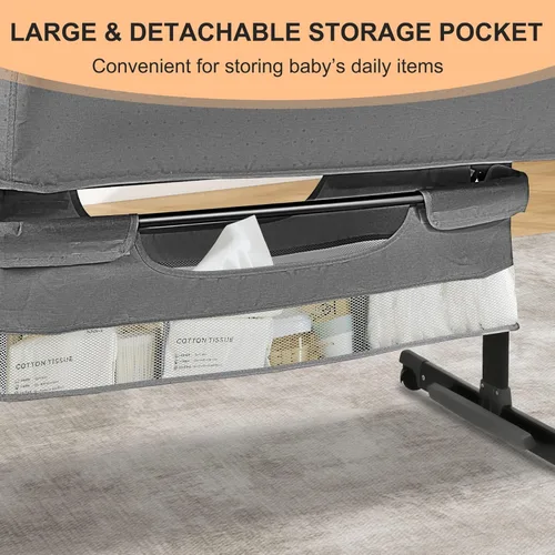 Vista 3 de BIERUM Moisés 4 en 1 – Moisés de noche para bebé, cuna de altura ajustable con ruedas bloqueables y mosquiteras, bolsa de almacenamiento grande