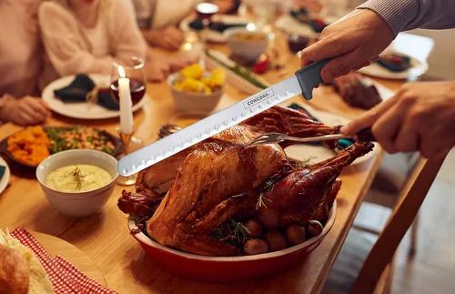 Vista 4 de Kit de freidora de pavos de acero inoxidable de 6 piezas CONCORD. Los accesorios para freír incluyen: rejilla, elevador, termómetro, guantes