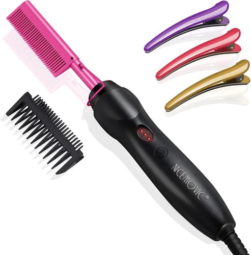 Vista 10 de NICEMOVIC Peine Alisador de Cabello con Calentamiento Cerámico - Cepillo de Prensado Caliente para Cabello Natural Negro, Barbas Postizas y Rizado