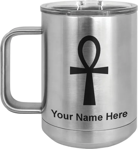 Vista 45 de LaserGram 15oz Vacuum Insulated Coffee Mug, Ankh, Personalized Engraving Included (Orange)