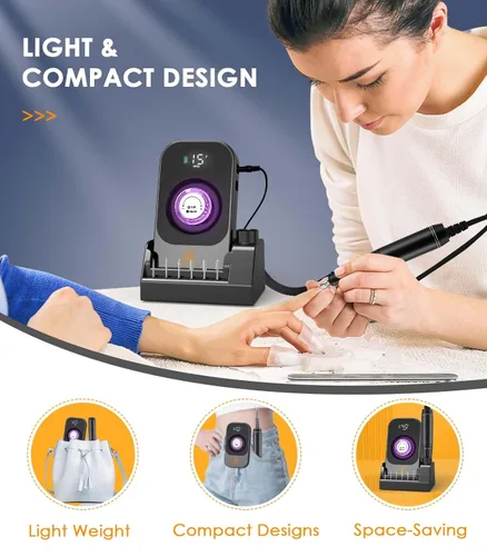 Vista 5 de Lima de uñas eléctrica portátil: 40000RPM Lima de uñas profesional E-File para uñas acrílicas, quitar esmalte de uñas de gel, lima de uñas