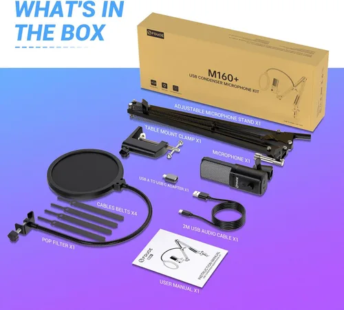 Vista 7 de FDUCE Micrófono USB para juegos RGB, micrófono condensador con silencio, ganancia, monitoreo, brazo de boom para transmisión, podcast, Twitch