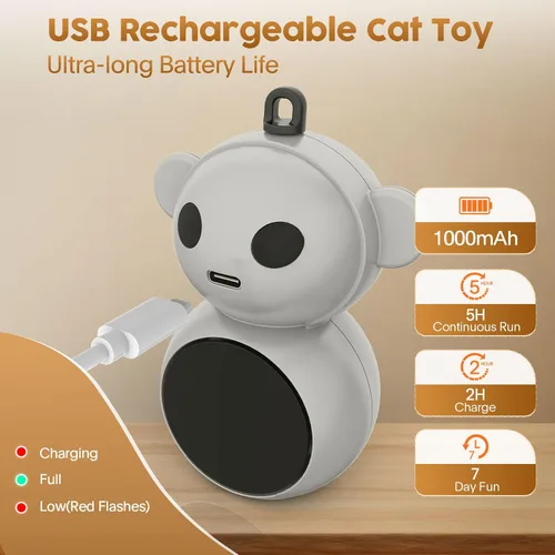 Vista 7 de Juguetes interactivos para gatos de interior: juguete de gato puntero láser 2 en 1 con varita automática de pájaro volador y ratón, modo