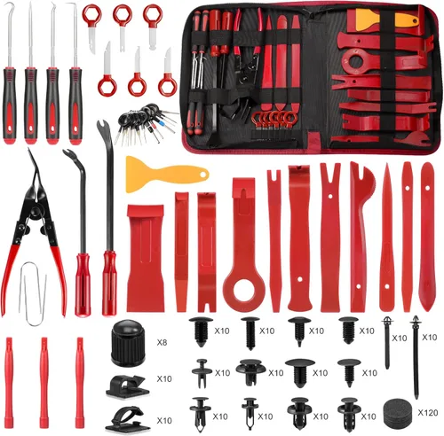 Vista 9 de Kit de herramientas de extracción de molduras de 250 piezas, herramientas automotrices, juego de extracción automática para panel de automóvil, Azul
