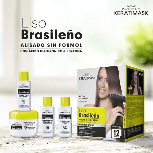 Vista 2 de KIT DE ALISADO BRASILEÑO DE PLACENTA LIFE KERATIMASK con queratina y ácido hialurónico - Tratamiento de queratina - Obtén un cabello perfectamente