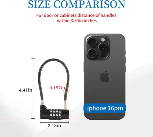 Vista 2 de Candado de combinación con cable de 4 dígitos y cable duradero de 3.5" ideal para casilleros, gimnasio, puerta, valla, caja de herramientas, funda