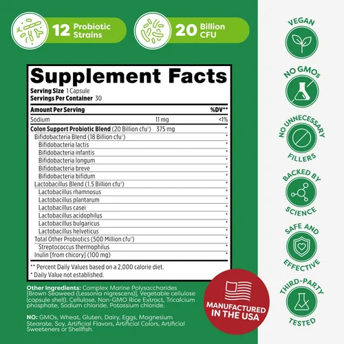 Vista 6 de Probulin Suplemento probiótico de apoyo para el colon, cápsulas probióticas para la salud intestinal, digestiva e inmunitaria para hombres