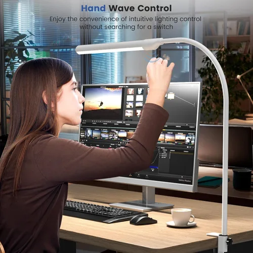 Vista 2 de MY BEAUTY LIGHT Lámpara de escritorio LED inteligente con abrazadera, luz de escritorio con sensor de onda de mano, 2700-6500K 5 temperaturas
