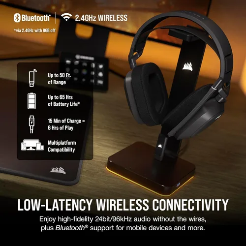 Vista 3 de Corsair HS80 MAX Auriculares inalámbricos multiplataforma para juegos con Bluetooth - Dolby Atmos - Micrófono de calidad de transmisión - Compatible