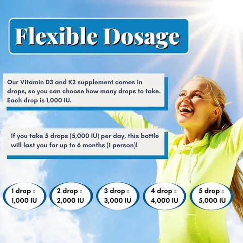 Vista 3 de Gotas líquidas de vitamina D3 K2 – Vitamina D3 5000 UI, gotas de vitamina D para adultos, sin rellenos, sin OMG, sin sabor, vitamina D3 líquida
