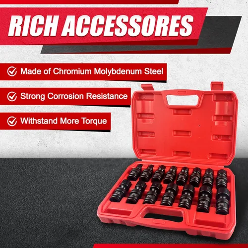 Vista 3 de 15 piezas de juego de llaves vaso universales de 3/8 de pulgada, juego de enchufes giratorios, enchufes flexibles de oscilación métrica, CR-MO