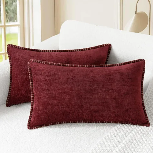 Vista 23 de CaliTime - Juego de 2 fundas de almohada decorativas de 16 x 16 pulgadas, con costuras en los bordes de hilo de algodón, chenilla suave teñida