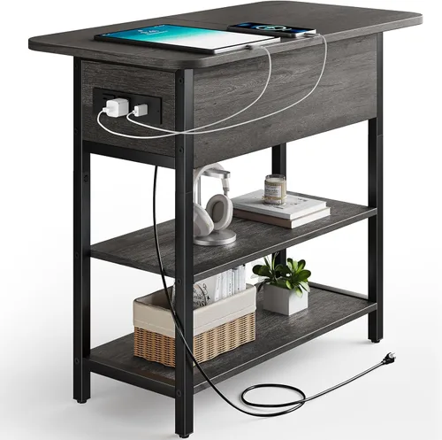 Vista 12 de Yoobure - Mesa auxiliar con estación de carga; mesa auxiliar con tapa abatible, puertos USB y tomas de corriente; mesa de sofá, cama, sala de estar